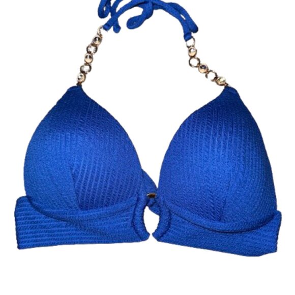 NWOT! Blue Push Up Bikini with Gold Jewels Size Medium - Picture 6 of 9
